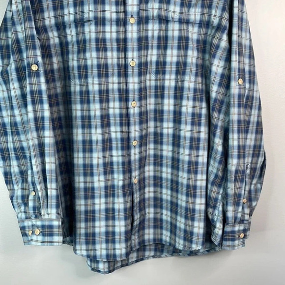 GH BASS Mens Plaid Utility Shirt Blue Adjustable Long Sleeve Size XL - Picture 4 of 11